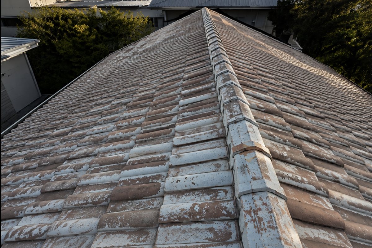 A tile roof before RoofCraft took it on — worn, faded and flaking.